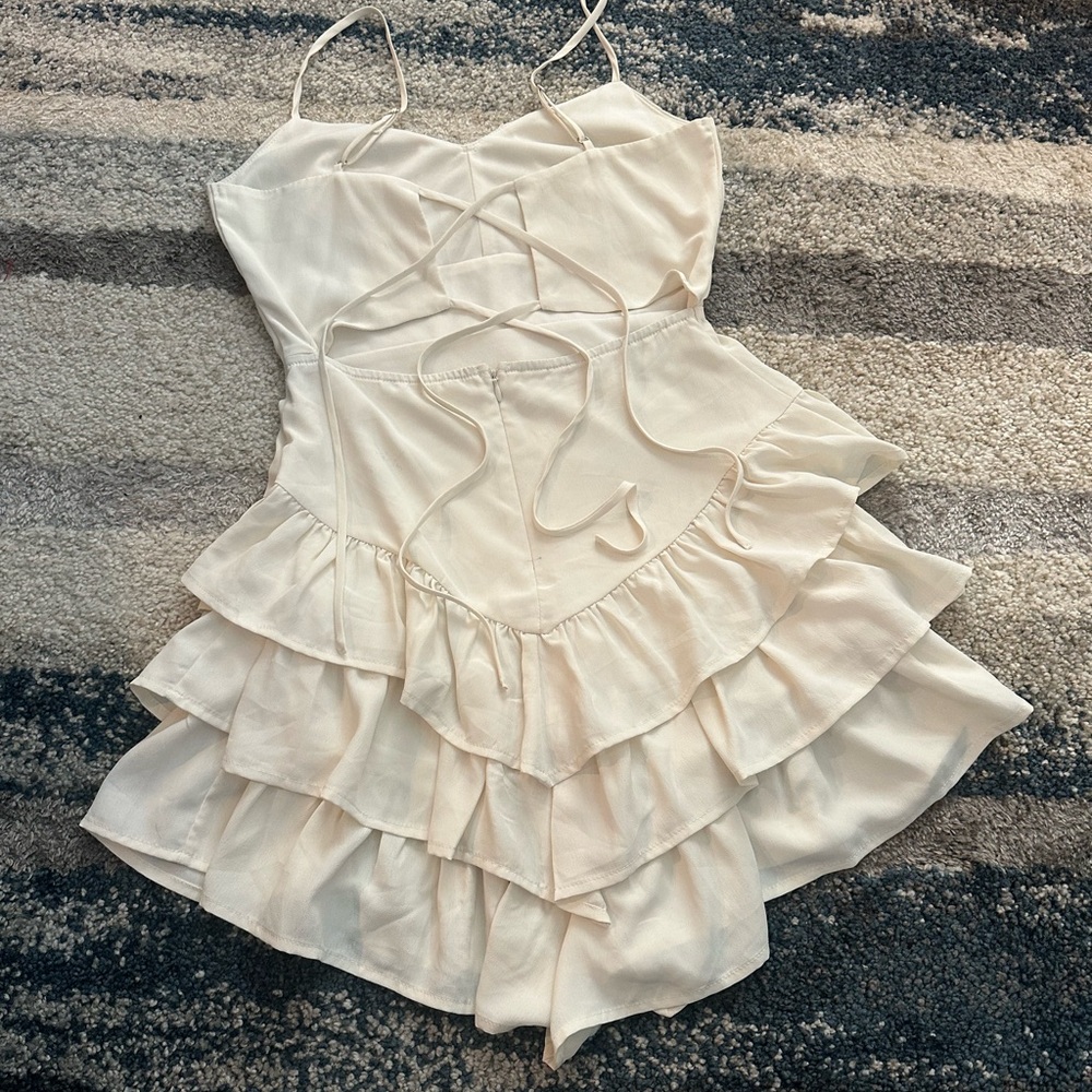 White Ruffled Mini Dress - Picture 6 of 13